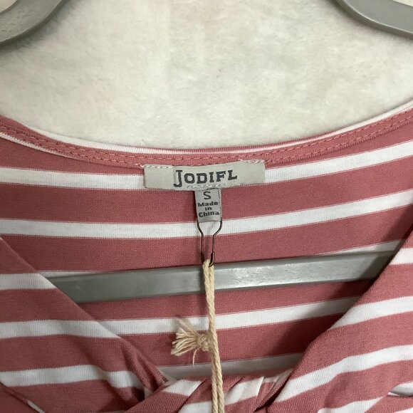 JODIFL Striped Pink White Short-Sleeve A-Line Dress Women Small Keyhole NEW NWT - Picture 3 of 9